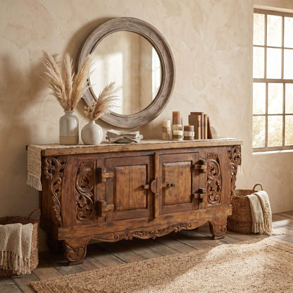 DALIA CARVED TEAK WOOD BUFFET | 180X40X92CM